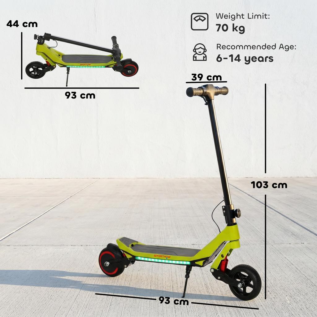 Electric Scooter for Kids, Foldable E Scooter for Age Age 6+ with LED Display, RGB lights, Up to 16km/h, Green