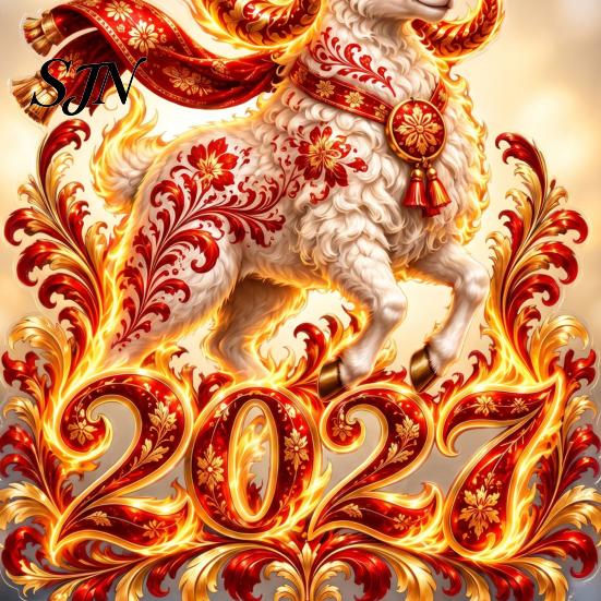 Russian New Year Party Supplies 2027 Flame Goat Static Glass Sticker, PVC Zodiac Sheep Window Cling for Home and Atmospheric Festival Art Store