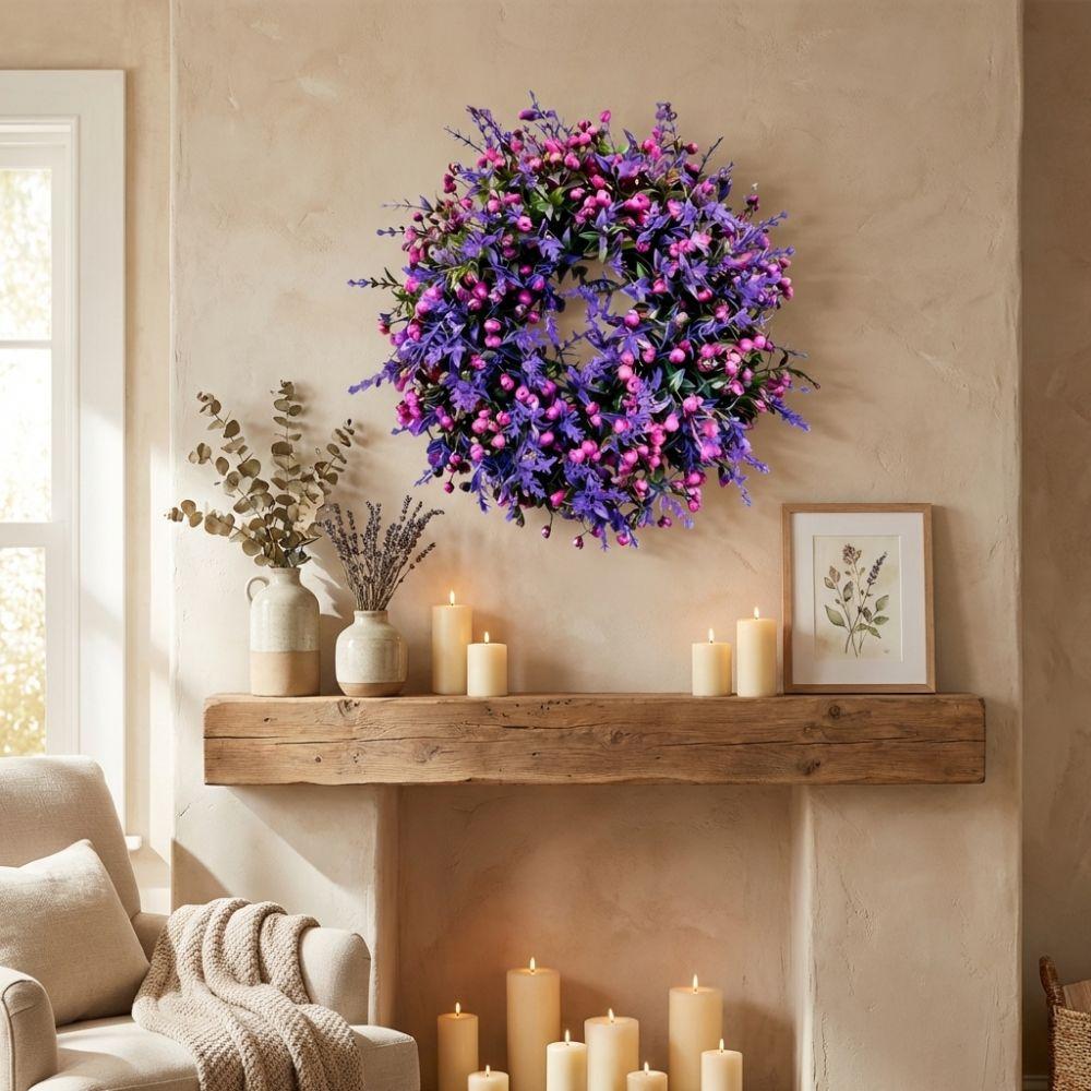 Plastic Lavender Floral Wreath Lifelike Door Hanging Wreath Front Door Decoration
