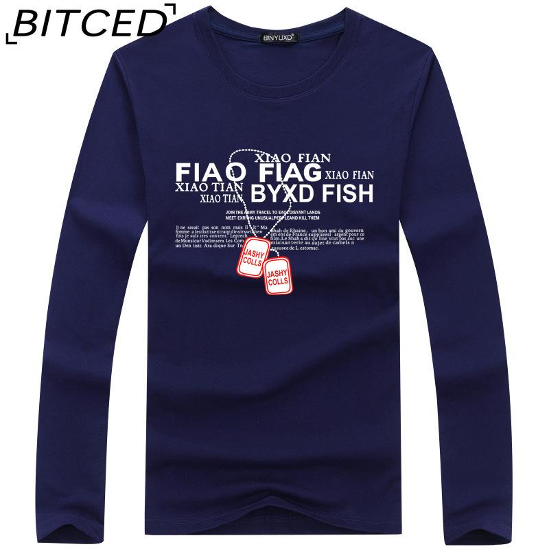 BITCED Мужская футболка с длинными рукавами, облегающая, весна-осень, универсальная рубашка с круглым вырезом