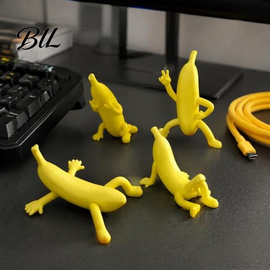 Innovative Gift for Friends 4PCS Funny Banana Man Figurine, 3D Printed Character Desktop Fun Office Desk Toys Ornaments, Novelty Cute Tabletop
