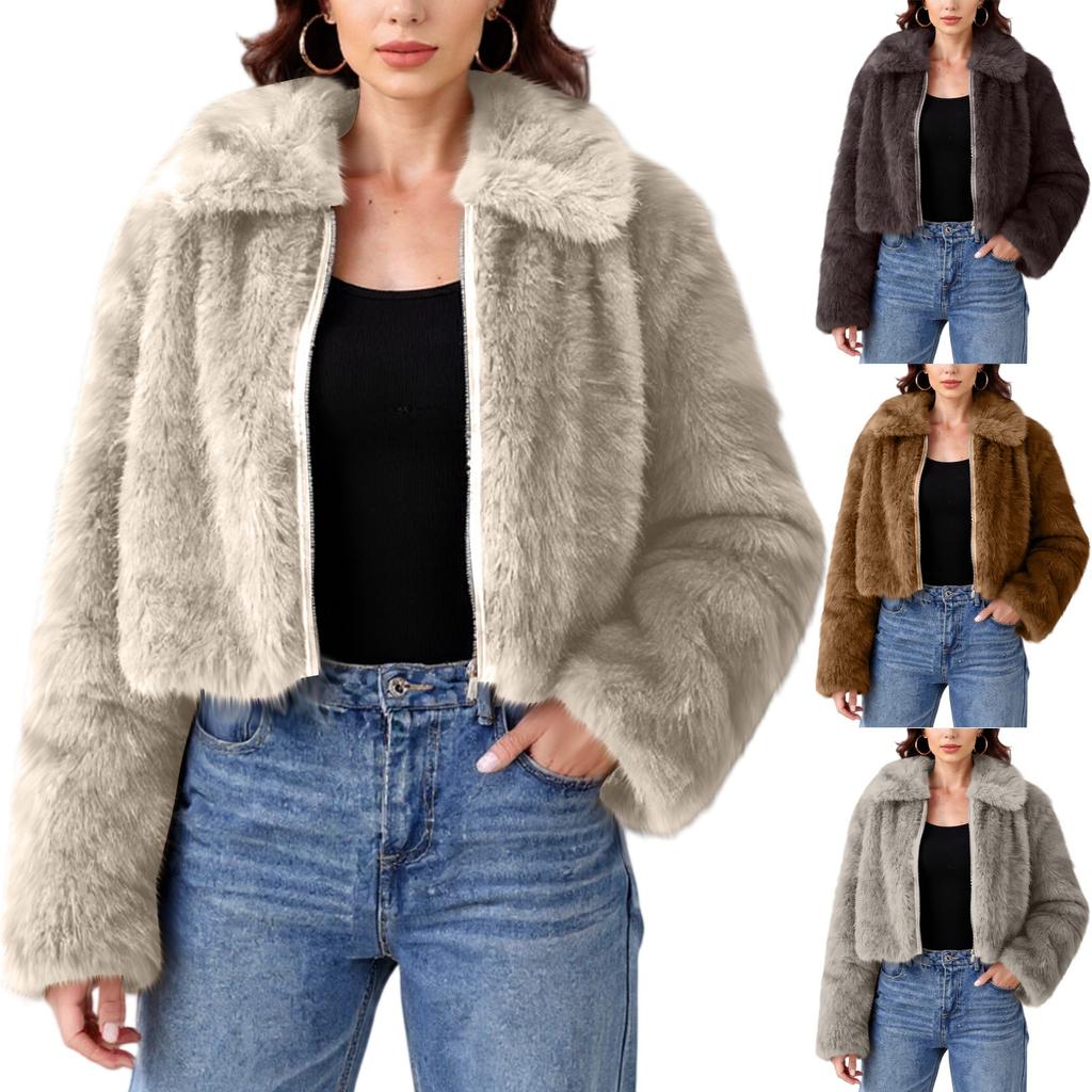 Women's Fashionable Warm Long Sleeve Solid-Color Furry Coat