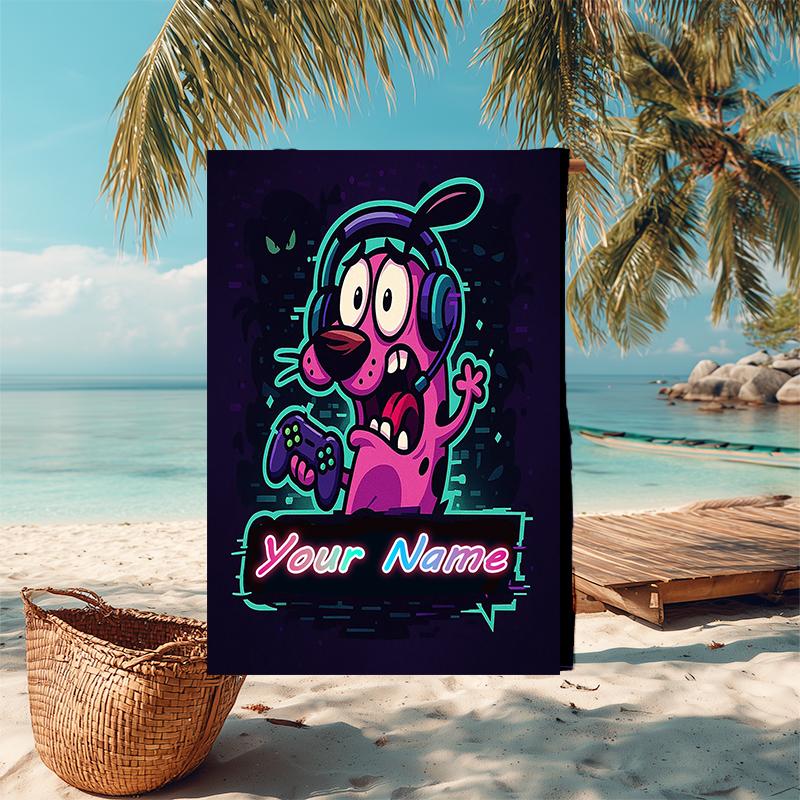 1PC Custom Name Gamer's Neon Adventure Beach Towel Highly Absorbent And Sand-Resistant Towel for Swimming, Pool, Yoga, And Travel Lightweight