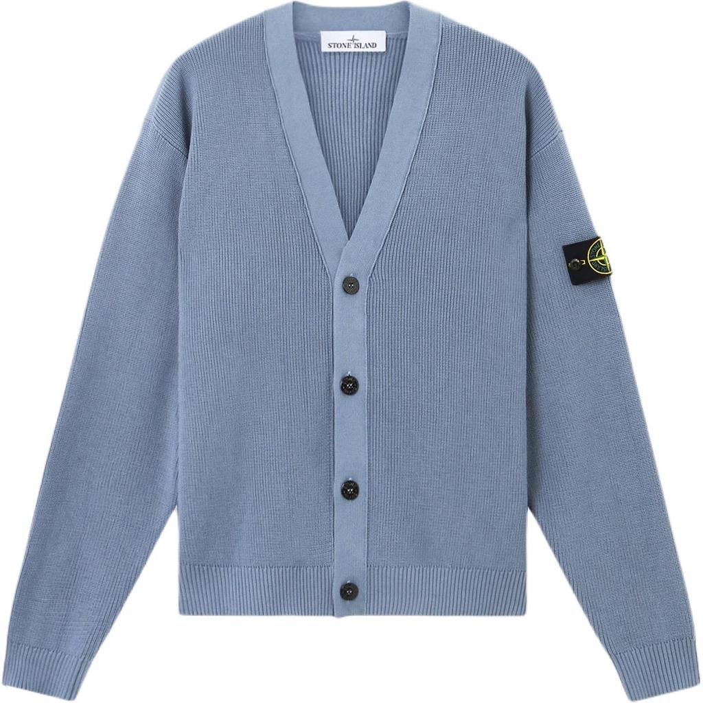 Stone Island Badge V-Neck Loose Fit Single-Breasted Long Sleeve Knit Sweater Men sweater L1S155100009S00D8-V0024
