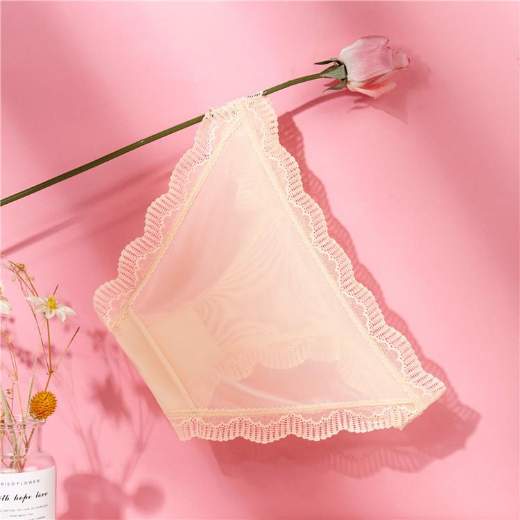 Lace Panties Mesh Breathable Seamless Low Waist Solid Color Briefs Sexy Transparent Women's Underwear