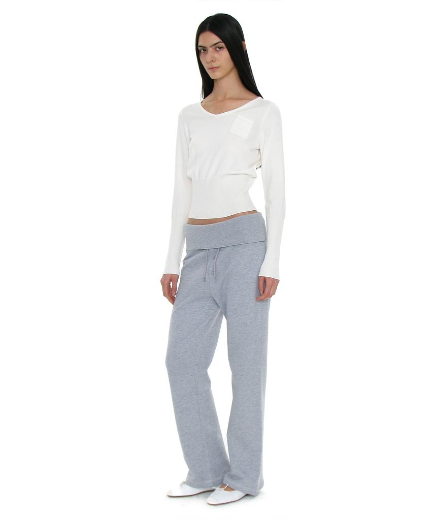 PARTIMENTO WOMEN Pwc V-Neck Pocket Pointed Wide Rib Knit_Ivory