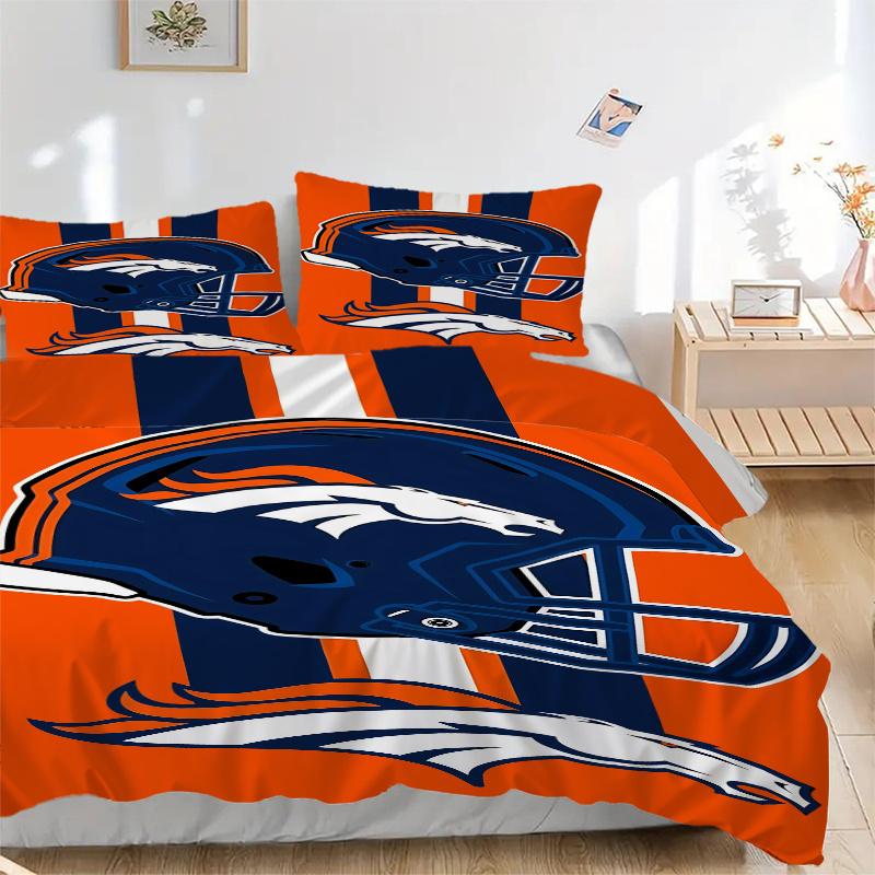 3 шт. Шлем Denver Broncos и логотип лошади-бронко Оранжевые полосы Домашний декор Постельное белье - Универсальный трехсекционный комплект для спальни, гостевой комнаты, гостиной