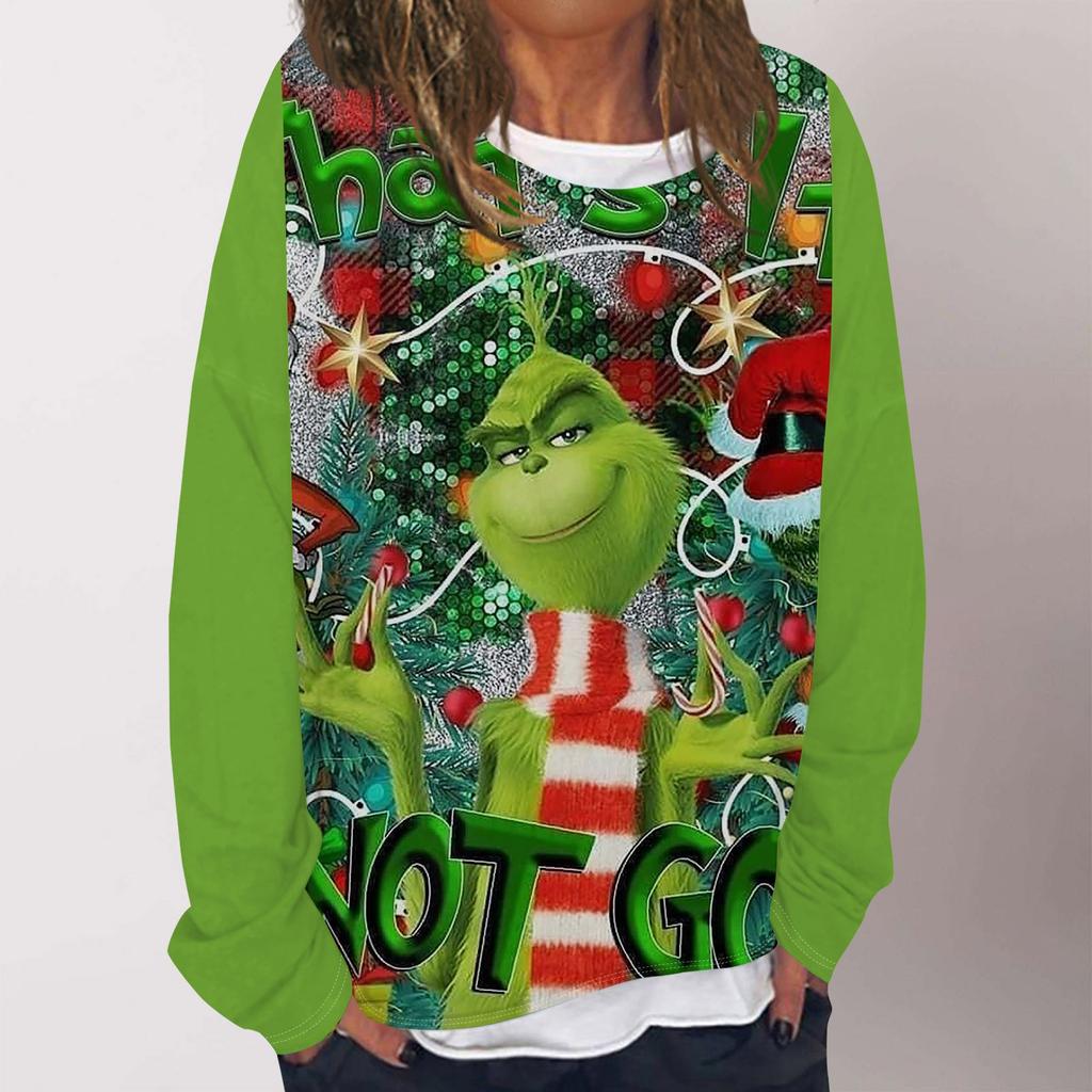 Женская повседневная модная толстовка с длинным рукавом и круглым вырезом с рождественским принтом, многослойный пуловер, топ