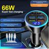 66W USB Car Charger 4 USB+2 PD Fast Charging Adapter PD QC3.0 USB C Car Phone Charger with Display Voltage for iPhone Samsung Huawei