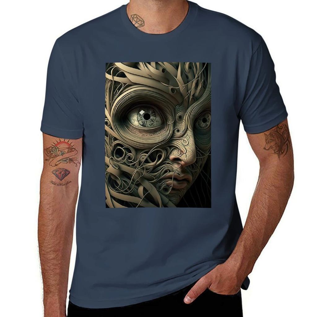 Face With Lines And Shapes Tshirt Antiwrinkle Short Sleeve Tshirt