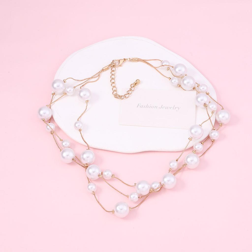 Korean version of Super Immortal Princess niche design pearl multi-layer collarbone chain, Xiaoxiangfeng irregular size pearl bracelet