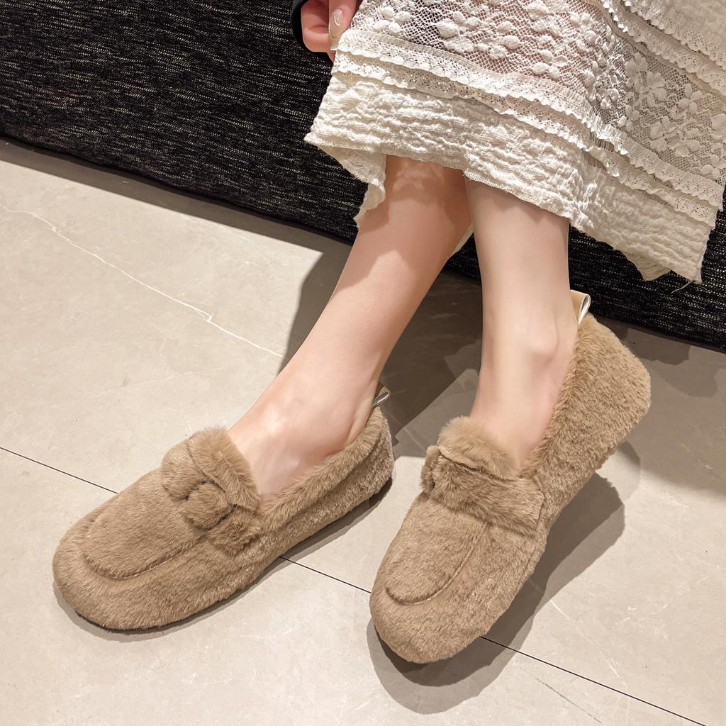 2024 New Autumn Winter Women Casual Flats Women's Moccasins Soft Loafers Fashion Comfort Warm Plush Slip On Female Cotton Shoes