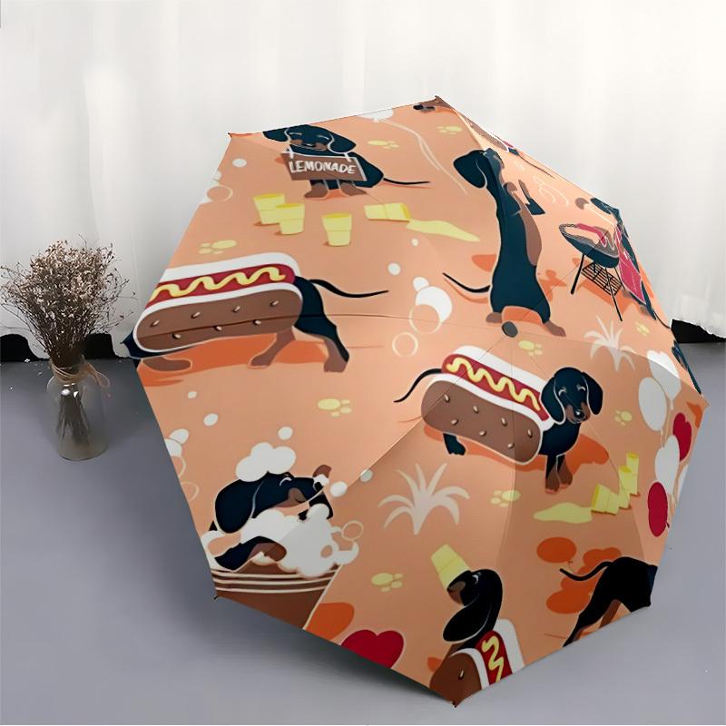 1pc Dachshund Party Automatic Open/Close Umbrella with One-Touch Button, Compact Folding Canopy, Sturdy 8-Rib Windproof Design -132