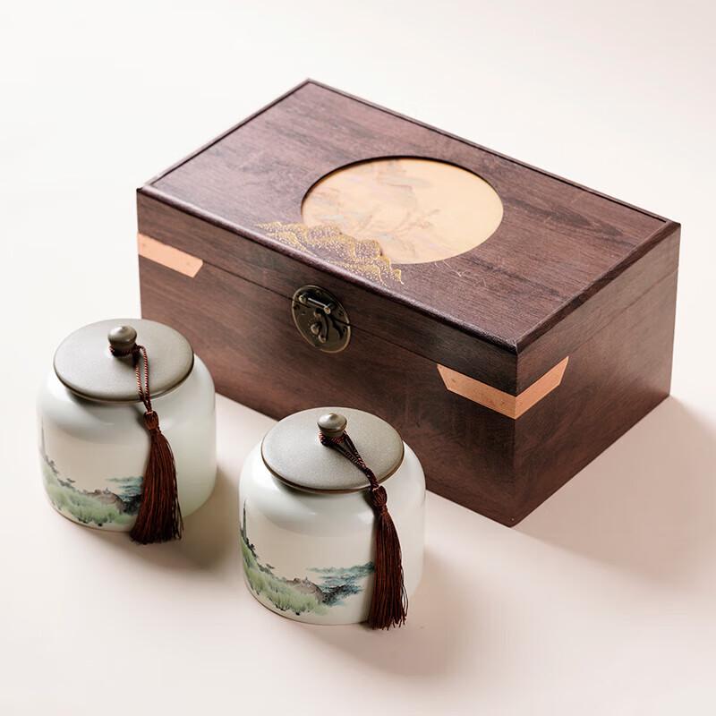 Classical Ceramic Tea Jar Set with Wooden Box