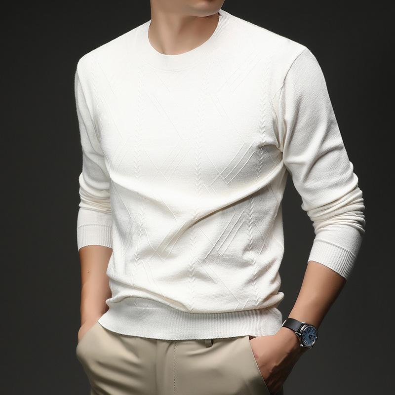 Men S Long Sleeve Knit Sweater Casual Crew Neck Jacquard Solid Color Pullover