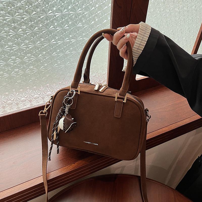 Ielgy Korean Niche Portable Bowling Bag Trendy Autumn Winter Retro All-Match Frosted Messenger Small Square Bag