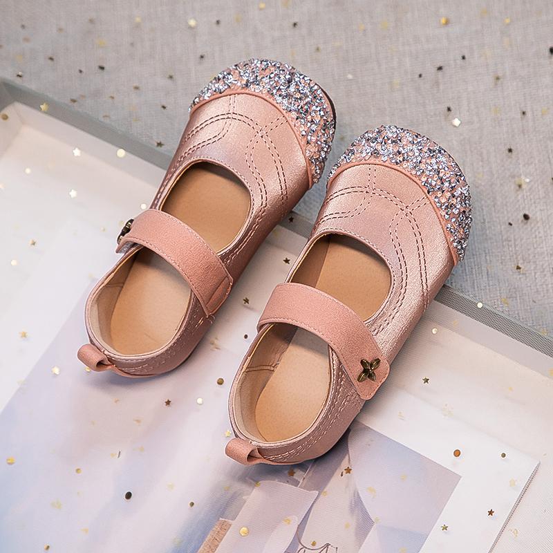 Туфли принцессы для девочек, детские хрустальные туфли со стразами, модные туфли для выступлений для маленьких детей, балетки, весна-осень 2024, новинка