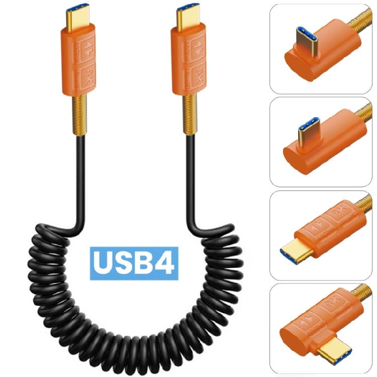 Зарядный кабель Type-C с двойным разъемом, штекер USB C, пружинный спиральный кабель, 240 Вт, быстрая зарядка, линия передачи данных 40 Гбит/с