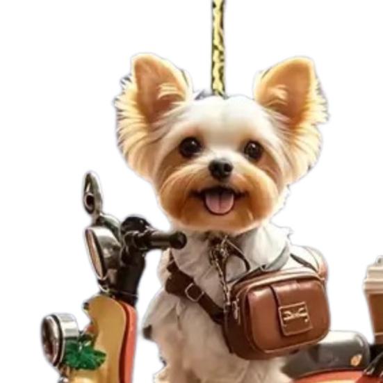 Акриловое Рождественское украшение Щенок на мотоцикле для елки или автомобиля