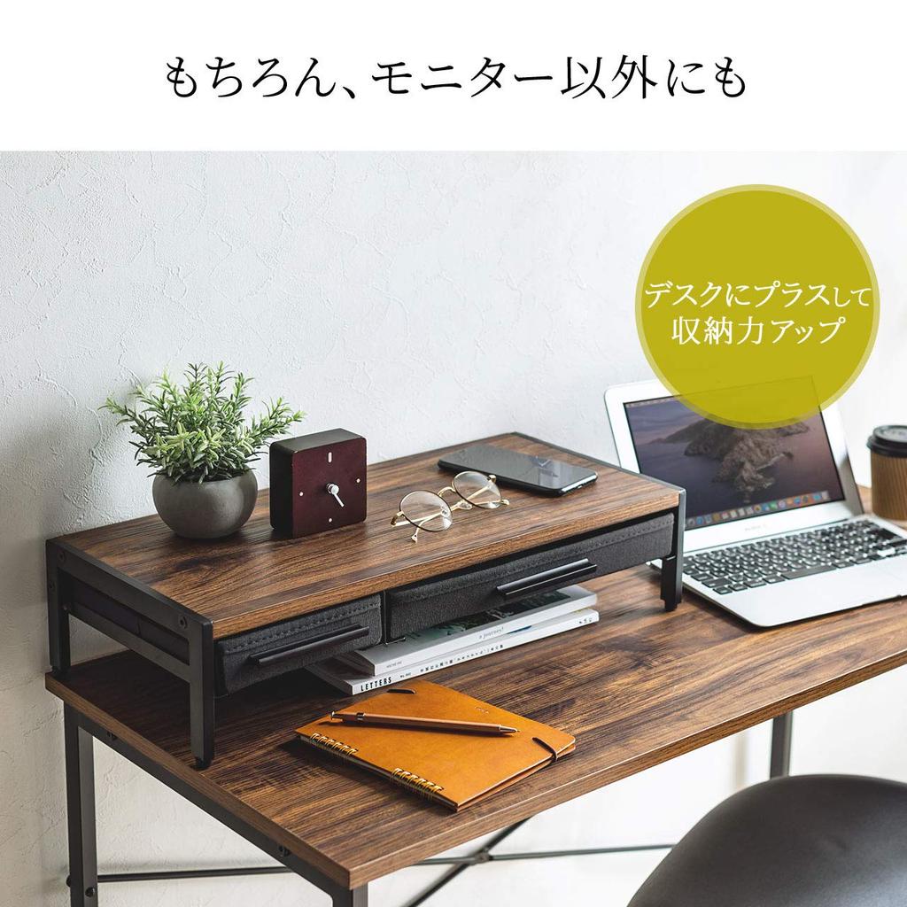 Подставка для монитора Sanwa Direct с ящиком, для хранения A4, ширина 54 см x глубина 25 см x высота 12,5 см, деревянная, 100-MR166