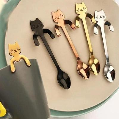 Милая кошачья ложка с длинной ручкой из золота и серебра, столовые приборы, принадлежности для питья, кухонные принадлежности, бытовые принадлежности, инструменты
