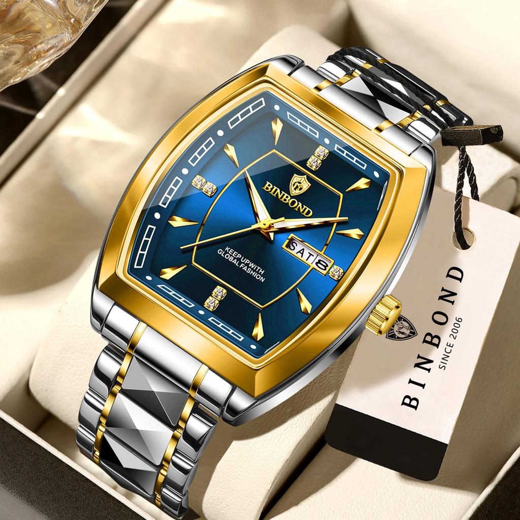 BINBOND Durable Accurate Week Display Auto Date Men's Watch Reloj Quartz Writstwatches For Men Luxury Luminous Waterproof