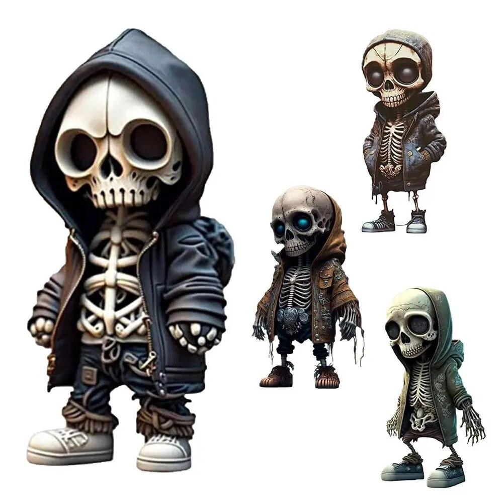 2023 New Cool Skeleton Figurines Halloween Black Skull Statue Doll Resin Decoration Car Pendant Best Present for Friends