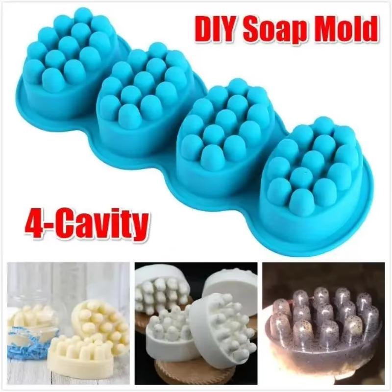 4 Hole Oval Massage Soap Silicone Mold DIY Multicavity Geometry Round Candle Resin Making Tool Cake Baking Mould Gift