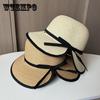 Соломенная шляпа с разрезным бантом, женская летняя шляпа для путешествий, отпуска, защиты от солнца, пляжная шляпа с защитой от ультрафиолета для моря