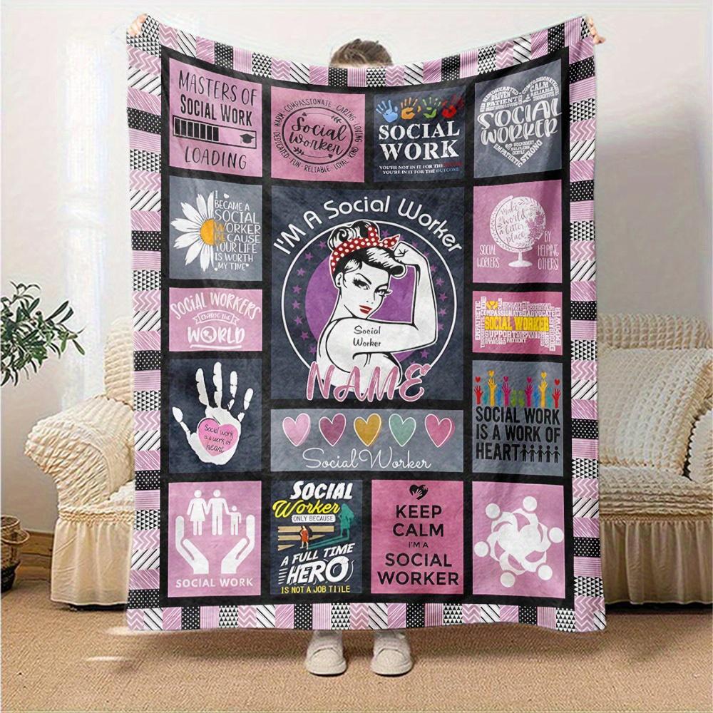 Social Work Heroes And Heartfelt Dedication Throw Customizable Blanket Customize Text Ultrasoft Perfect For Sofa Couch Office Bed Picnics Allseason
