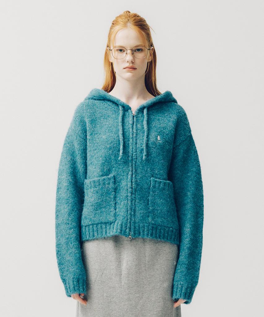YALE Women'S Hairy Crop Knit Zip-Up Hoodie_Blue