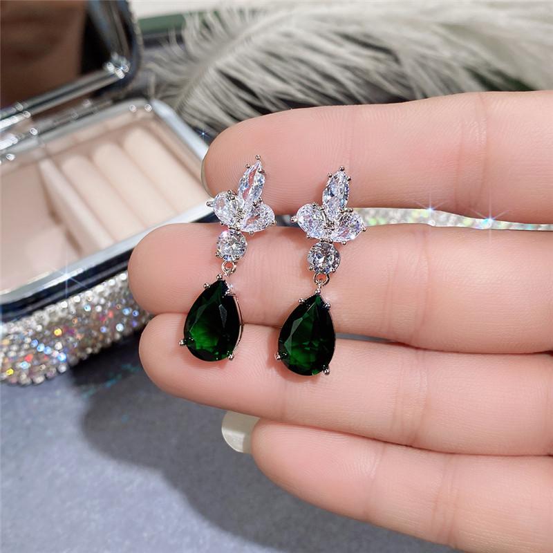 Xiaomi Huitan Elegant Women Drop Earrings Inlaid Shining White/green CZ Versatile Party Accessories for Lady Stylish Wedding Jewelry