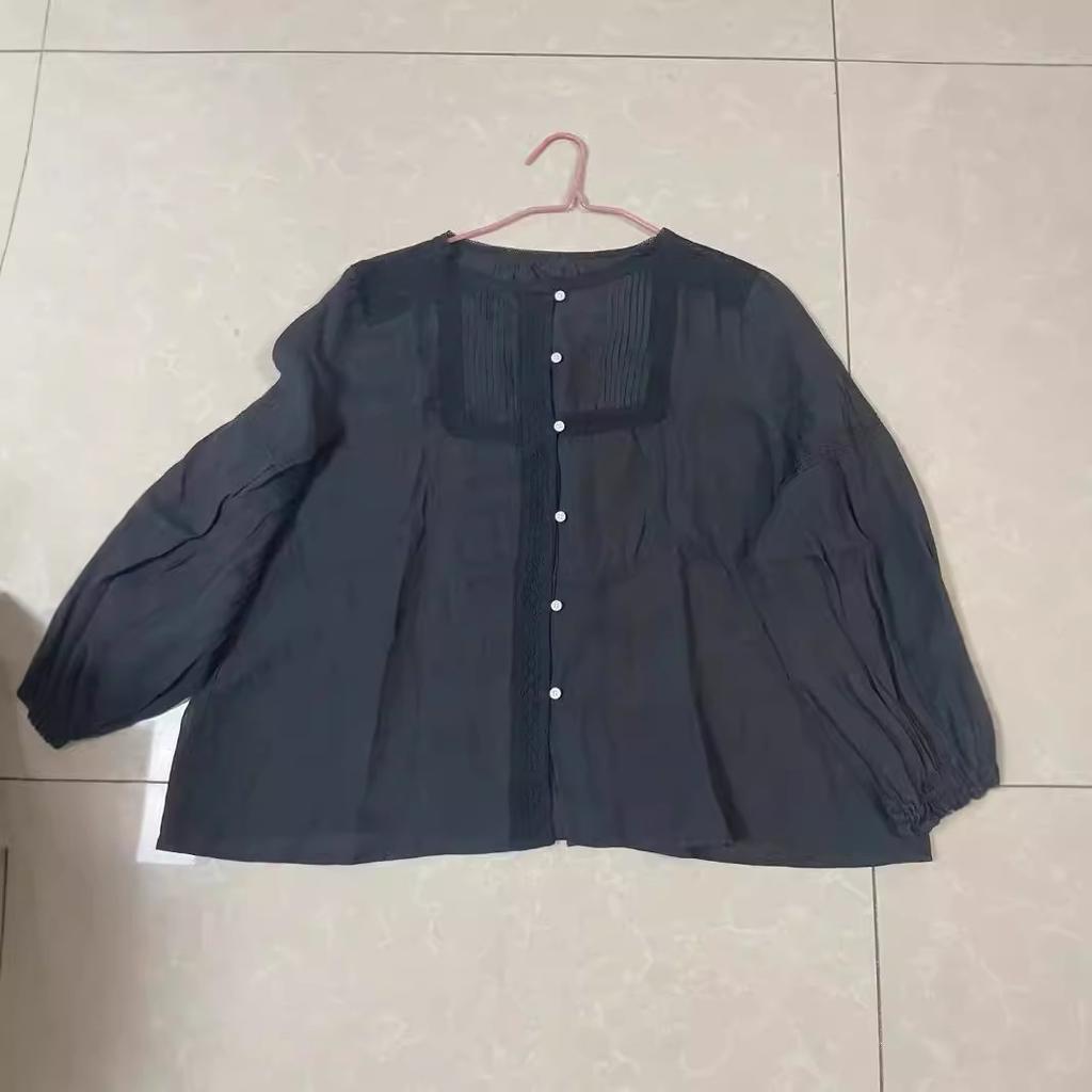 1116 Spring New Women's Crew Neck Japanese Ramie Top Shirt Loose Shirt Versatile Long Sleeve