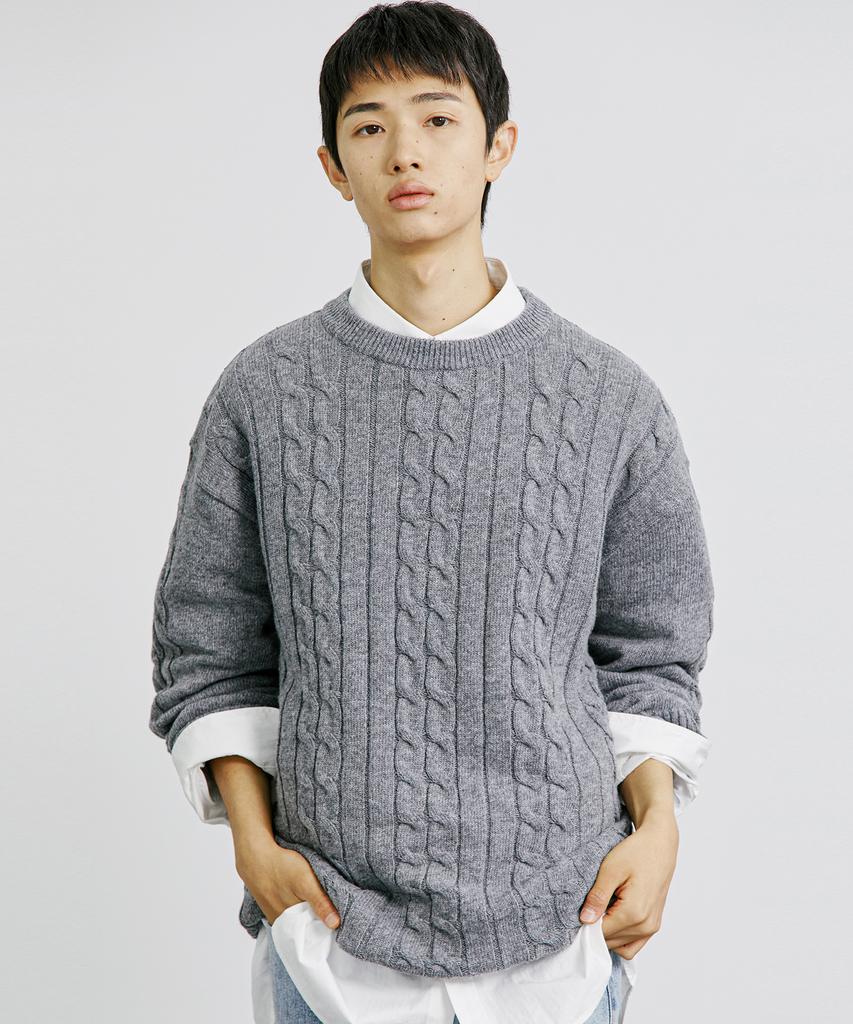 KND Ftts Chain Cable Cashmere Loose Fit Sweater Gray
