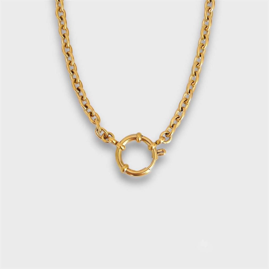 Titanium Steel Furnace Vacuum Plating 18K Real Gold Spring Buckle Opening Ring Pearl Paperclip Removable Base Chain