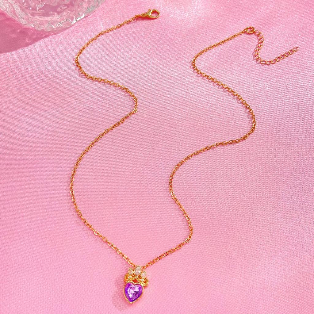 Crown Diamond-set Fashion Personality Hollow Love Pendant Temperament Simple Peach Heart Women's Necklace Collarbone Chain Accessories Necklace