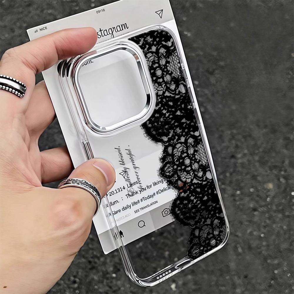 Чехол с кружевным узором для iPhone 16 Pro Max 17 15 14 Plus 13 12 11 Air 17E 16E, гладкая металлическая фоторамка, Funda Coque