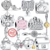 S925 Sterling Silver Beads Shopping Handbag Luggage Lock Key Charm Fit Original  Bracelet Women Authentic DIY Jewelry Gift