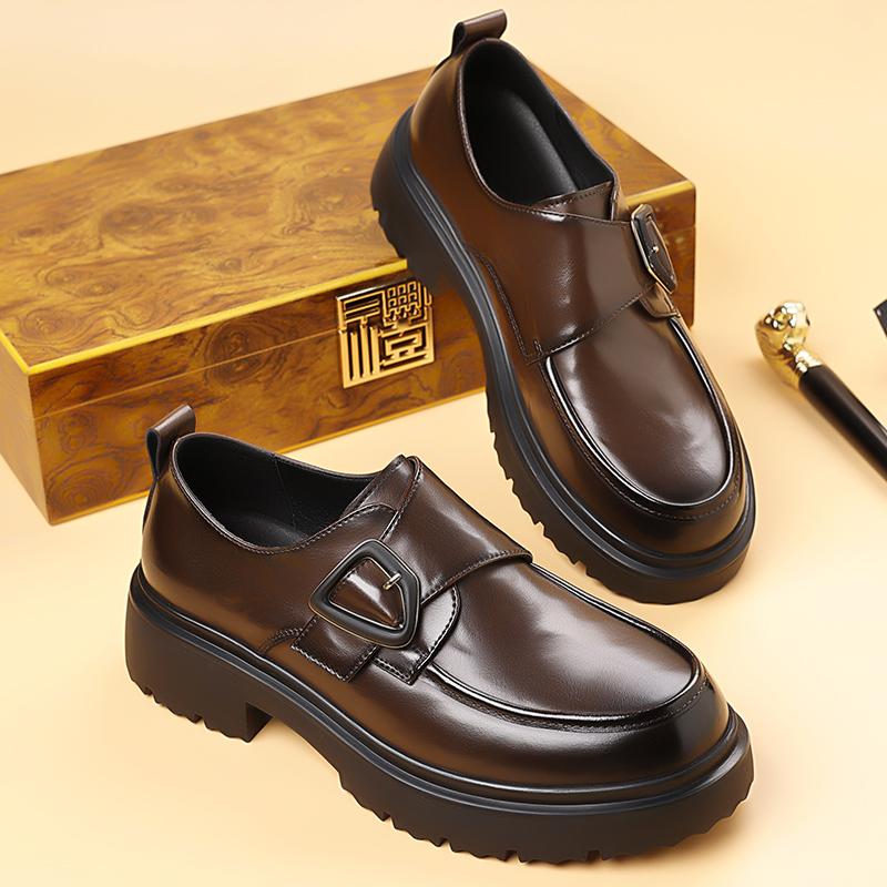 Fashion Thick Bottom Men Loafers All-match Wedding Men Shoes Casual Fashion Walking Shoes Men's New Arrival Leather Male Business Shoes