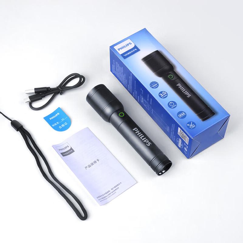 Philips Flashlight SFL6168 High Lumens Type-C Rechargeable Waterproof Zoom Adjustable Focus Portable Handheld Torch for Camping Outdoor Emergency