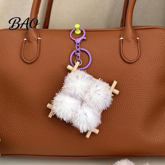 Fermented Doufu Bag Charm Bean Curd Plush Keychain, Fluffy Backpack Decoration Accessories with Keyring, Handbag Purse Keyring