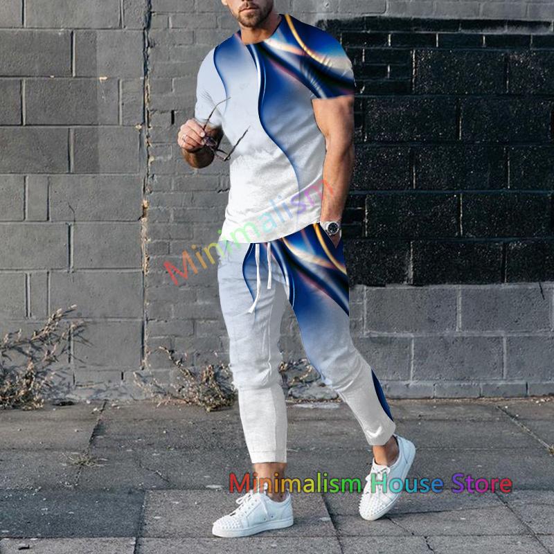 Покер J 3D Принт Мужской Спортивный Костюм Комплект Джоггер Одежда Для Мужчин Повседневный Костюм Футболки с Коротким Рукавом+Брюки 2 Предмета Уличная Одежда