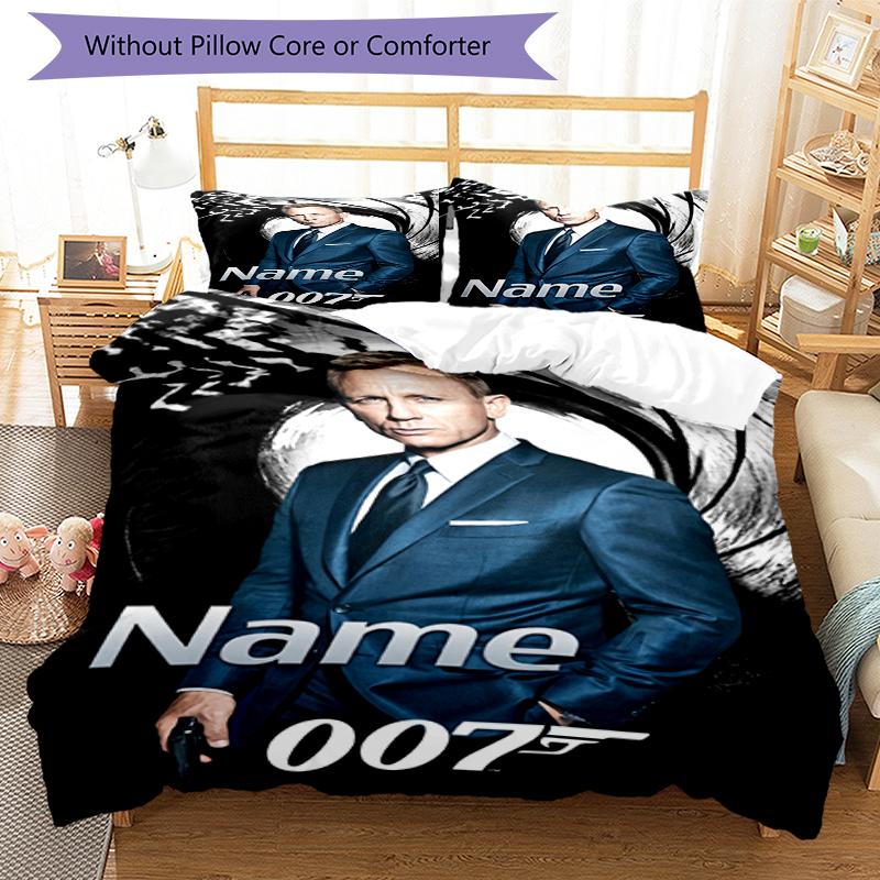 3Pcs Custom Name James Bond Bedding Set Duvet Cover Closure Includes 1Duvet Cover 2Pillowcases Soft And Comfortable For All Seasons