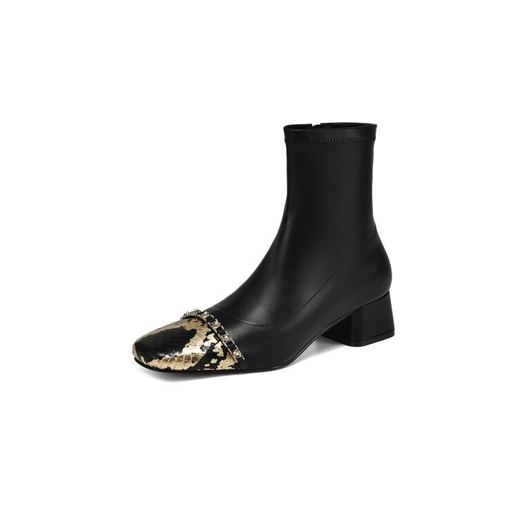 Модные Новые Осенне-Зимние Женские Ботинки Модные Ботинки Короткие Ботинки С Квадратным Носком Смешанного Цвета для Женщин Женская Обувь Массивные Каблуки Zapatos De Mujer