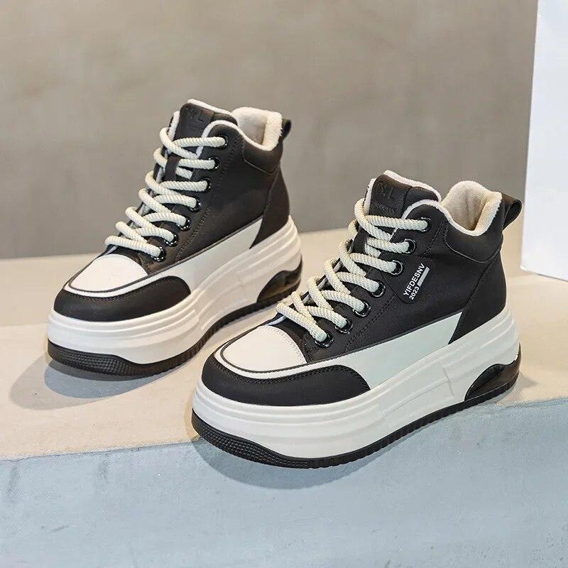 Fujin/7 см прочные мотоциклетные весенние осенние мотоциклетные кроссовки из натуральной кожи в британском стиле на плоской подошве на массивной подошве, женские туфли на платформе, ботинки на танкетке