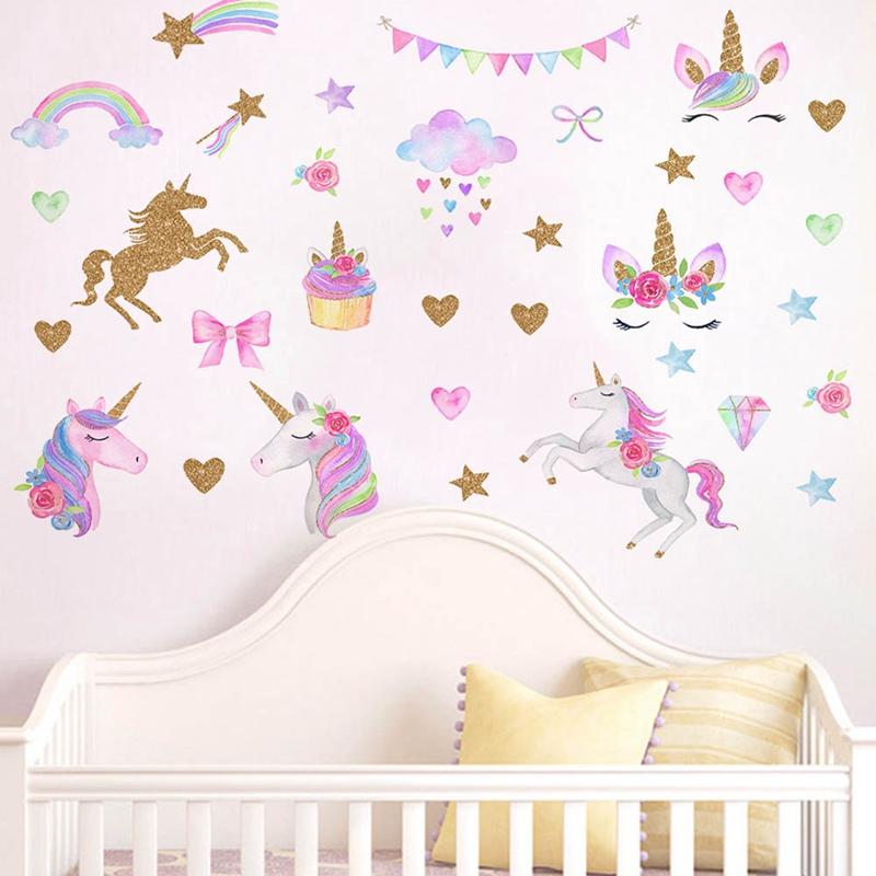 Мультфильм Лошадь Звезда Сердце Форма Узор Наклейки На Стены Для Детской Комнаты Украшения Дома Diy Животное Фреска Искусство ПВХ Наклейка