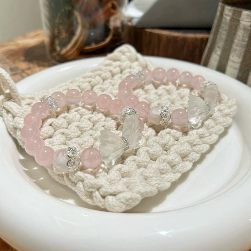 Natural Crystal Bracelet Madagascar Pink Quartz White Crystal Butterfly Snowflake Ghost Bracelet Women's Jewelry Gift