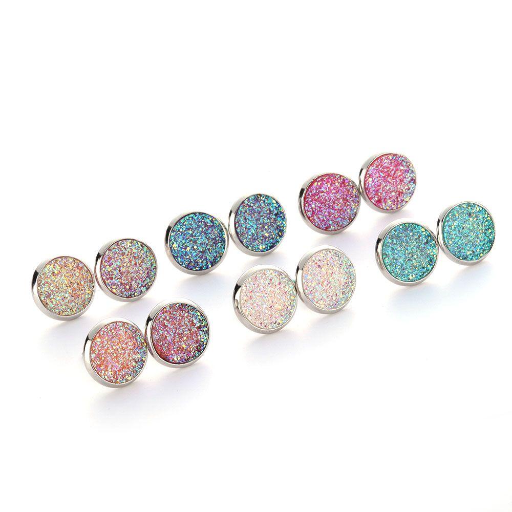 6Pairs/Set Party Natural Stone Amethyst Quartz Ear Stud Jewelry Durzy Earrings Crystal