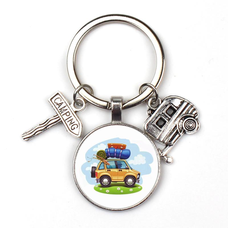 New Cute Camper Wagon Keychain I Love Camping Keychain Trailer Signpost Keychain Vacation Travel Memorial Gift