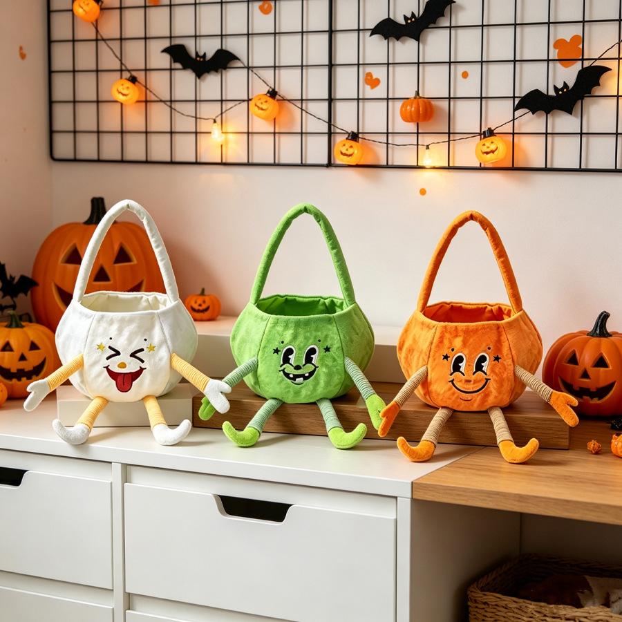 Halloween Plush Ghost Candy Bag Trick or Treat Bucket Kids 3D Hands Feet